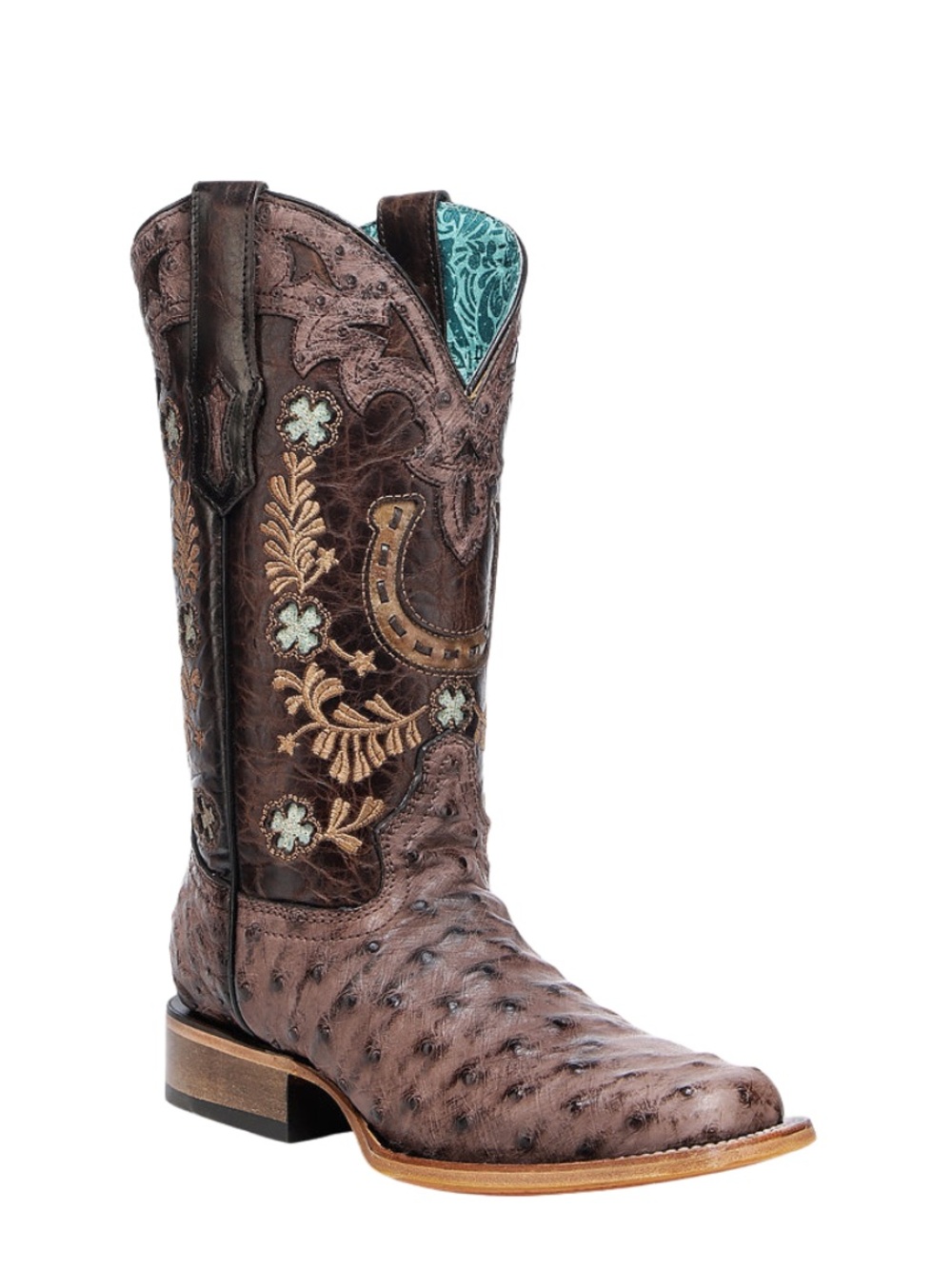 Corral Brown Handwoven Ostrich Square Toe Cowboy Boots